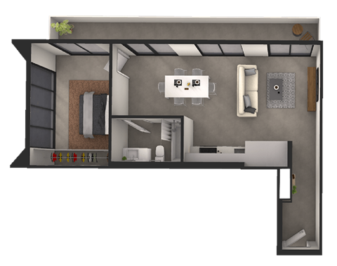 a floor plan of a house with a bedroom and a bathroom